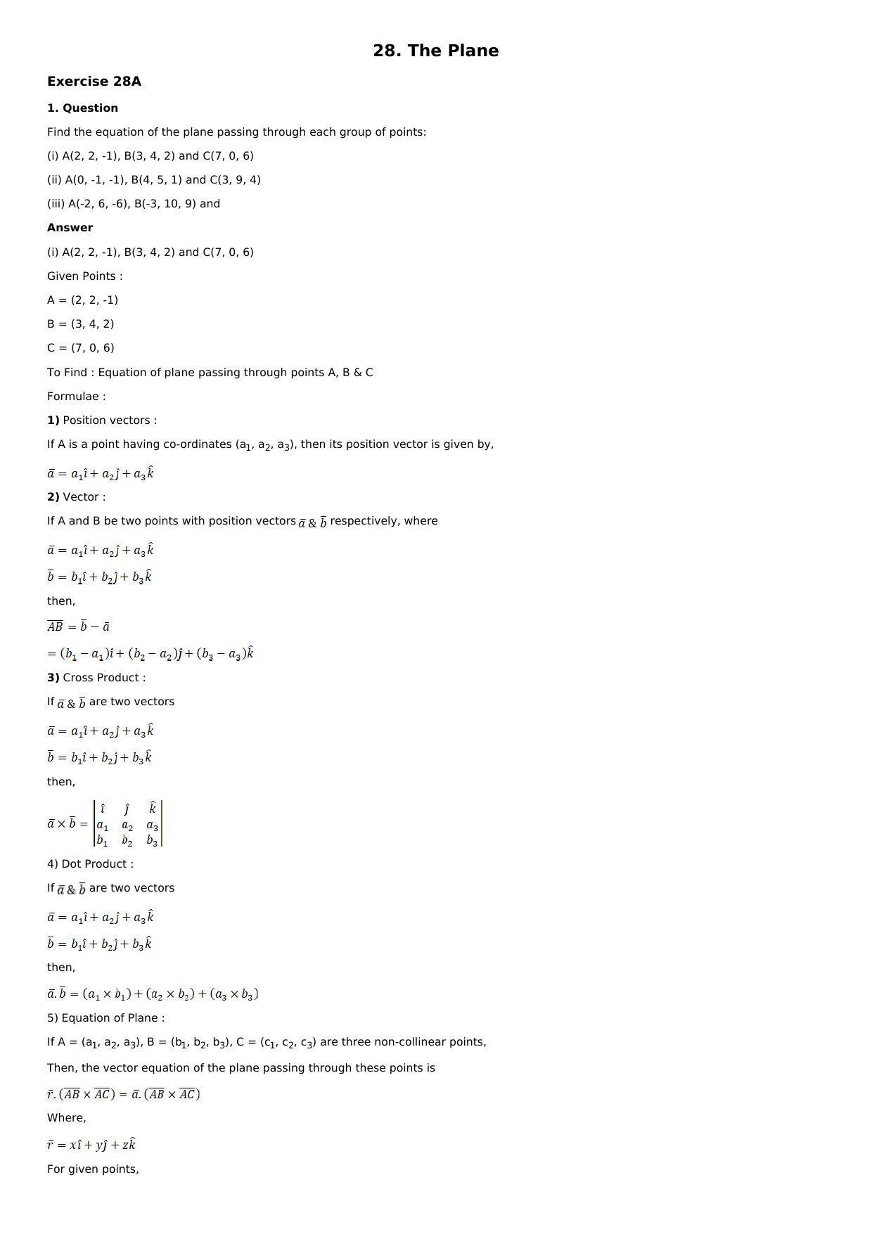 Chapter 28: The Plane Solutions: RS Aggarwal Class 12 Solutions  - Page 1
