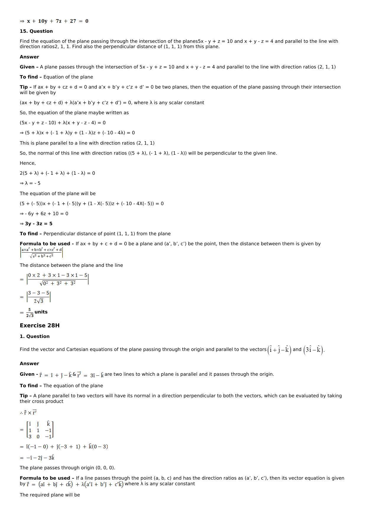Chapter 28: The Plane Solutions: RS Aggarwal Class 12 Solutions  - Page 81