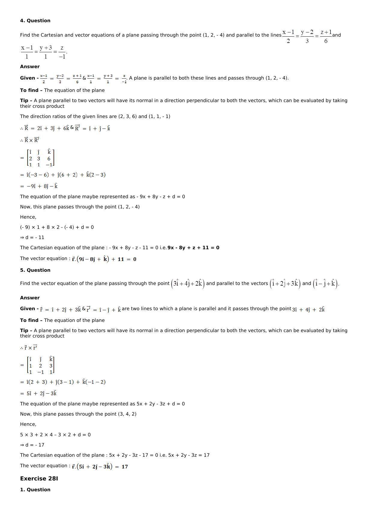 Chapter 28: The Plane Solutions: RS Aggarwal Class 12 Solutions  - Page 83