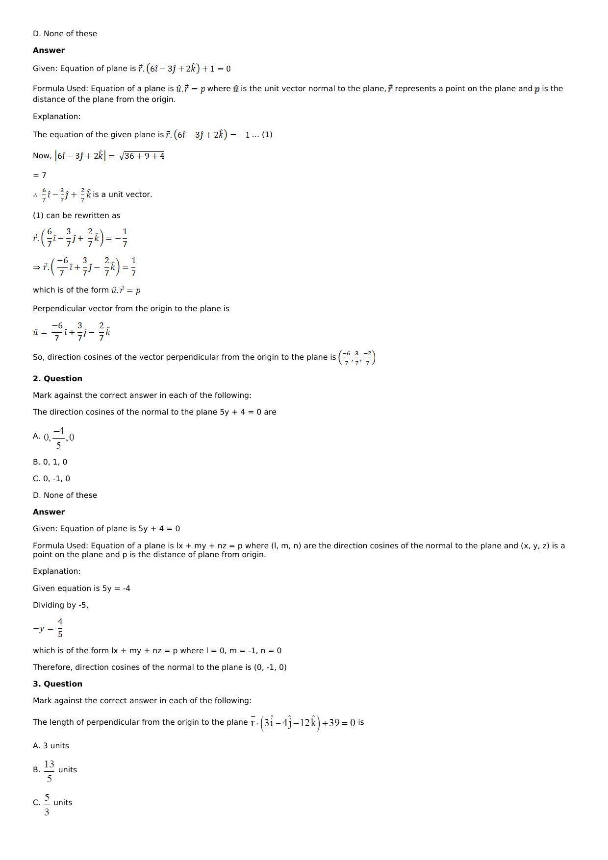 Chapter 28: The Plane Solutions: RS Aggarwal Class 12 Solutions  - Page 113