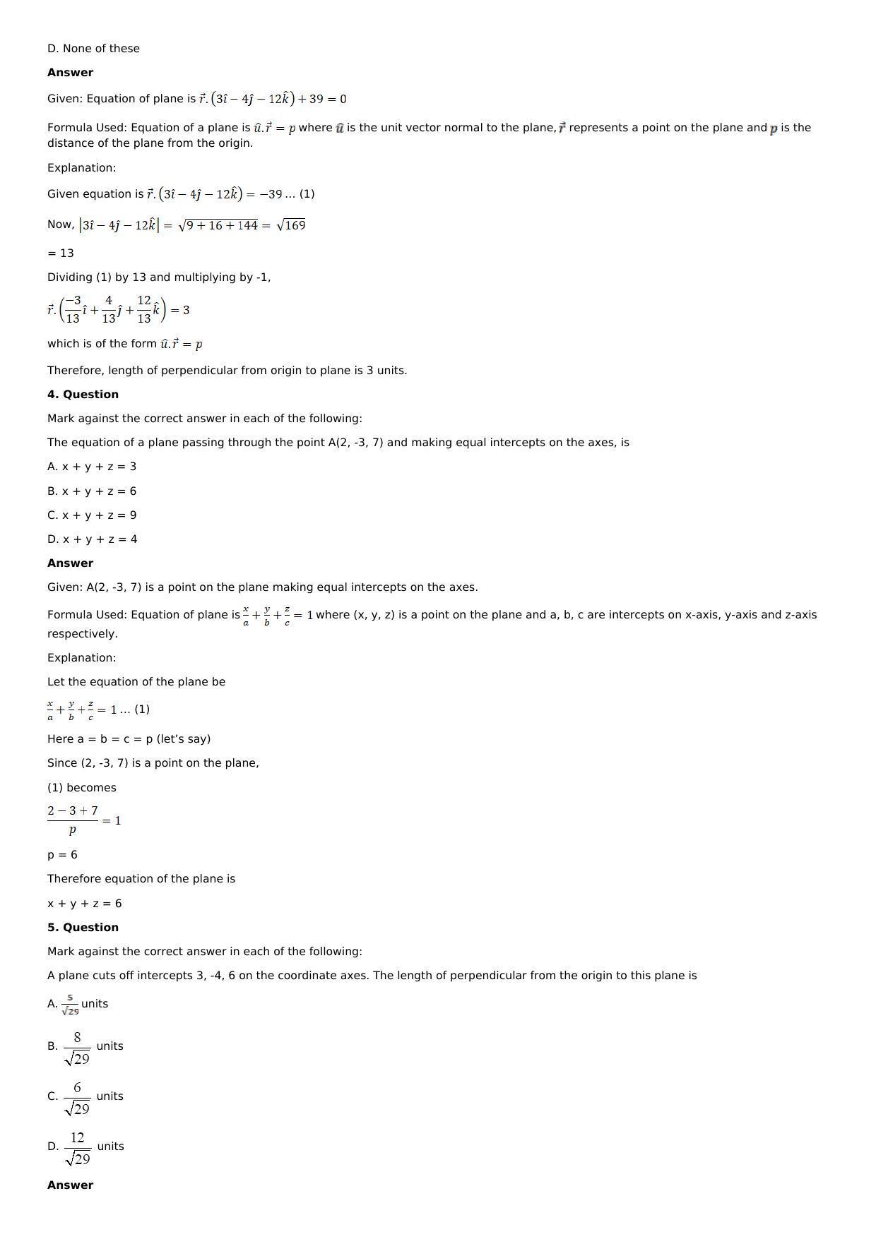 Chapter 28: The Plane Solutions: RS Aggarwal Class 12 Solutions  - Page 114
