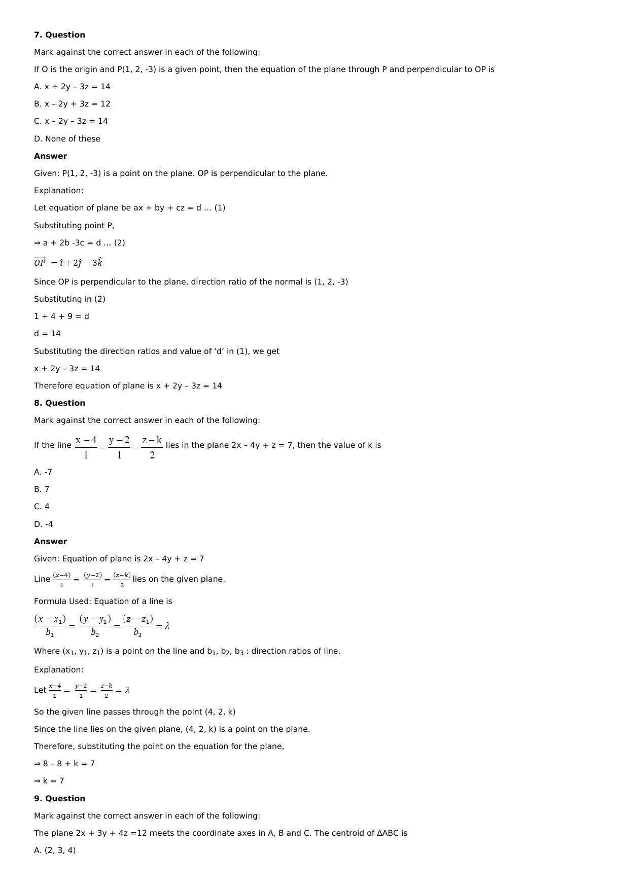 Chapter 28: The Plane Solutions: RS Aggarwal Class 12 Solutions  - Page 116