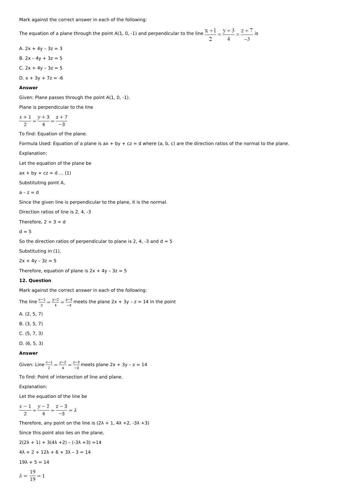 Chapter 28: The Plane Solutions: RS Aggarwal Class 12 Solutions  - Page 118