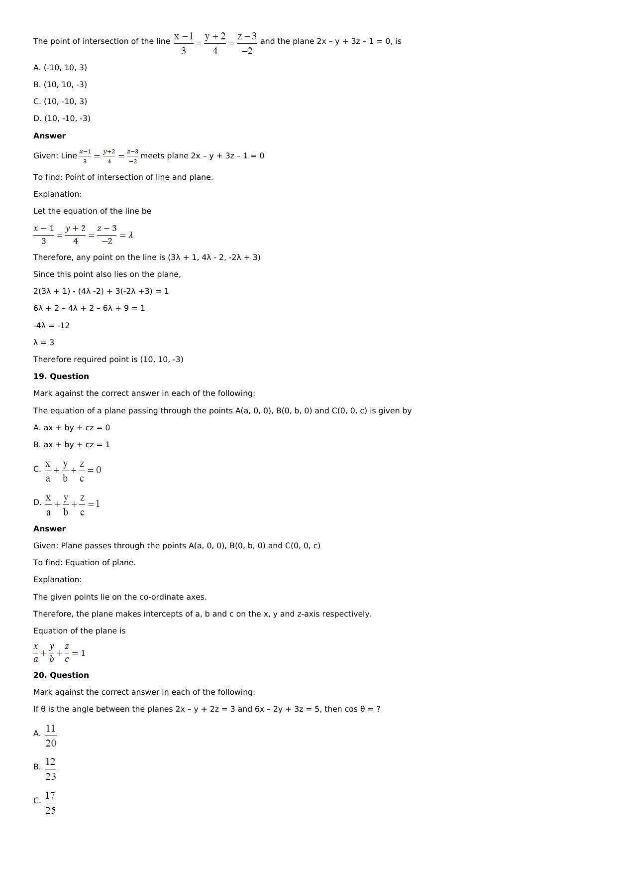 Chapter 28: The Plane Solutions: RS Aggarwal Class 12 Solutions  - Page 122
