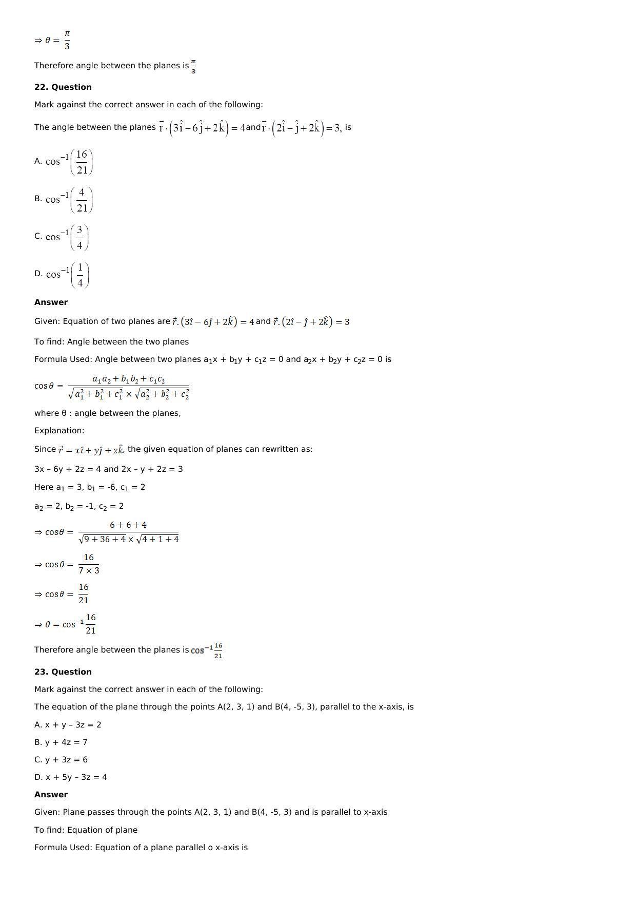 Chapter 28: The Plane Solutions: RS Aggarwal Class 12 Solutions  - Page 124