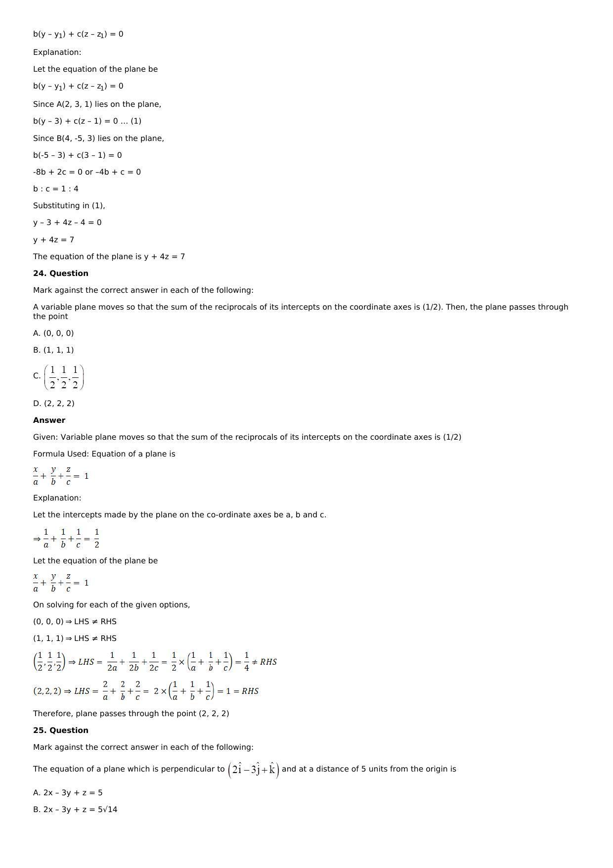 Chapter 28: The Plane Solutions: RS Aggarwal Class 12 Solutions  - Page 125