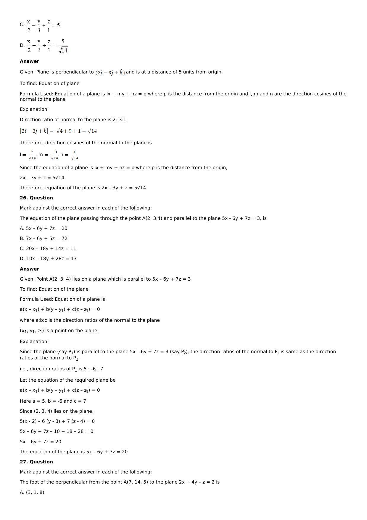 Chapter 28: The Plane Solutions: RS Aggarwal Class 12 Solutions  - Page 126