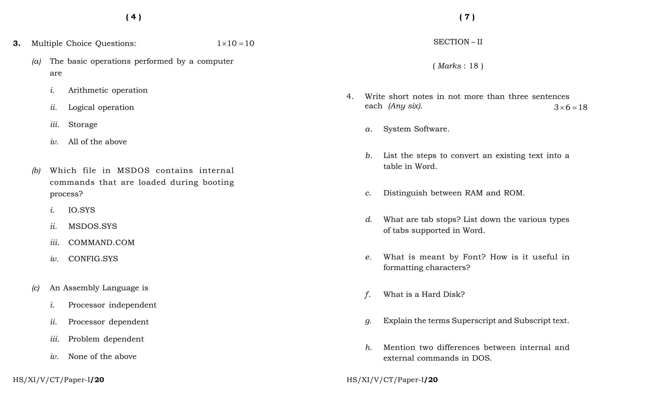 Meghalaya Board (MBOSE) Class 11 Computer Techniqe Paper I 2020 Question Paper - Page 4