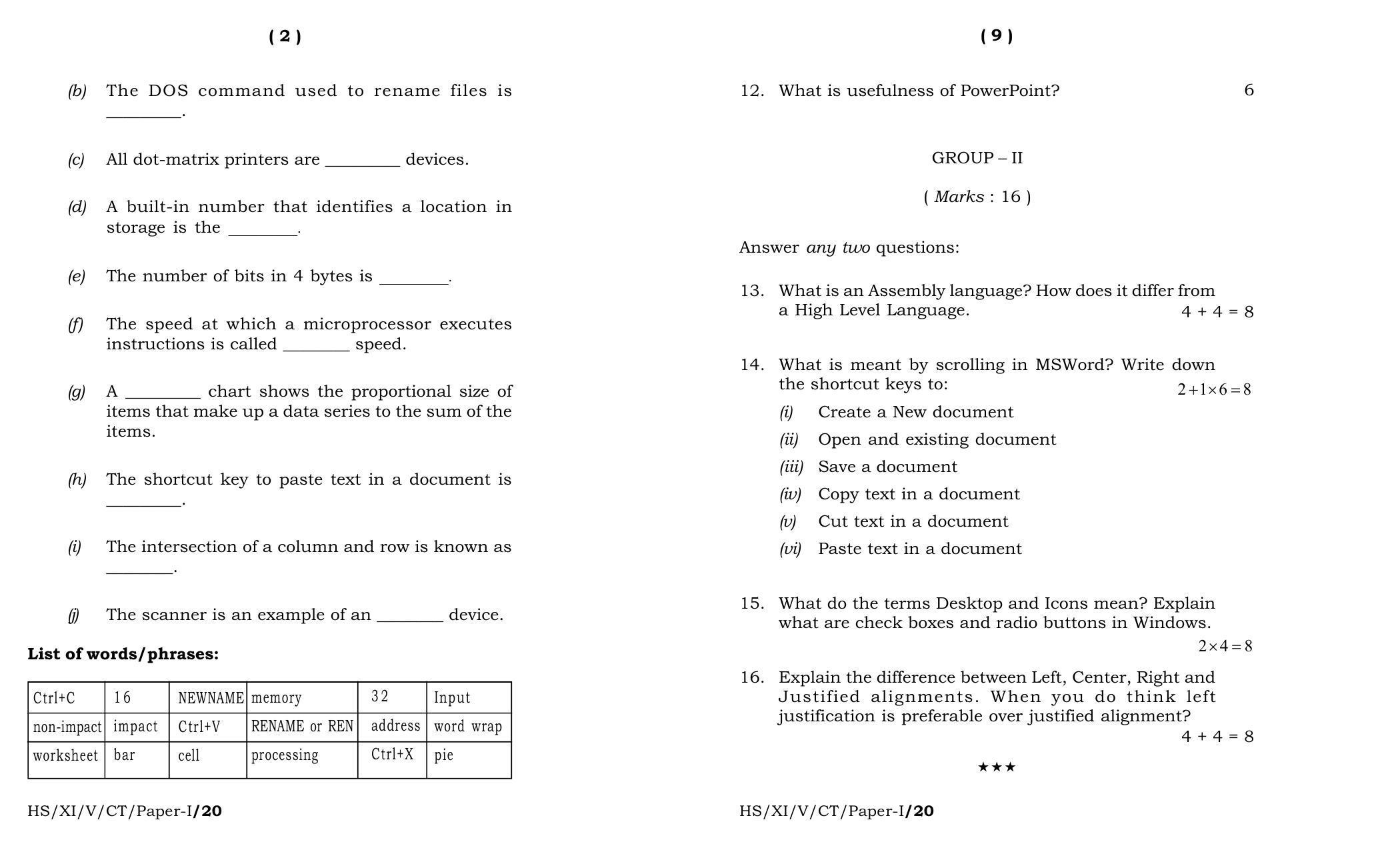 Meghalaya Board (MBOSE) Class 11 Computer Techniqe Paper I 2020 Question Paper - Page 5