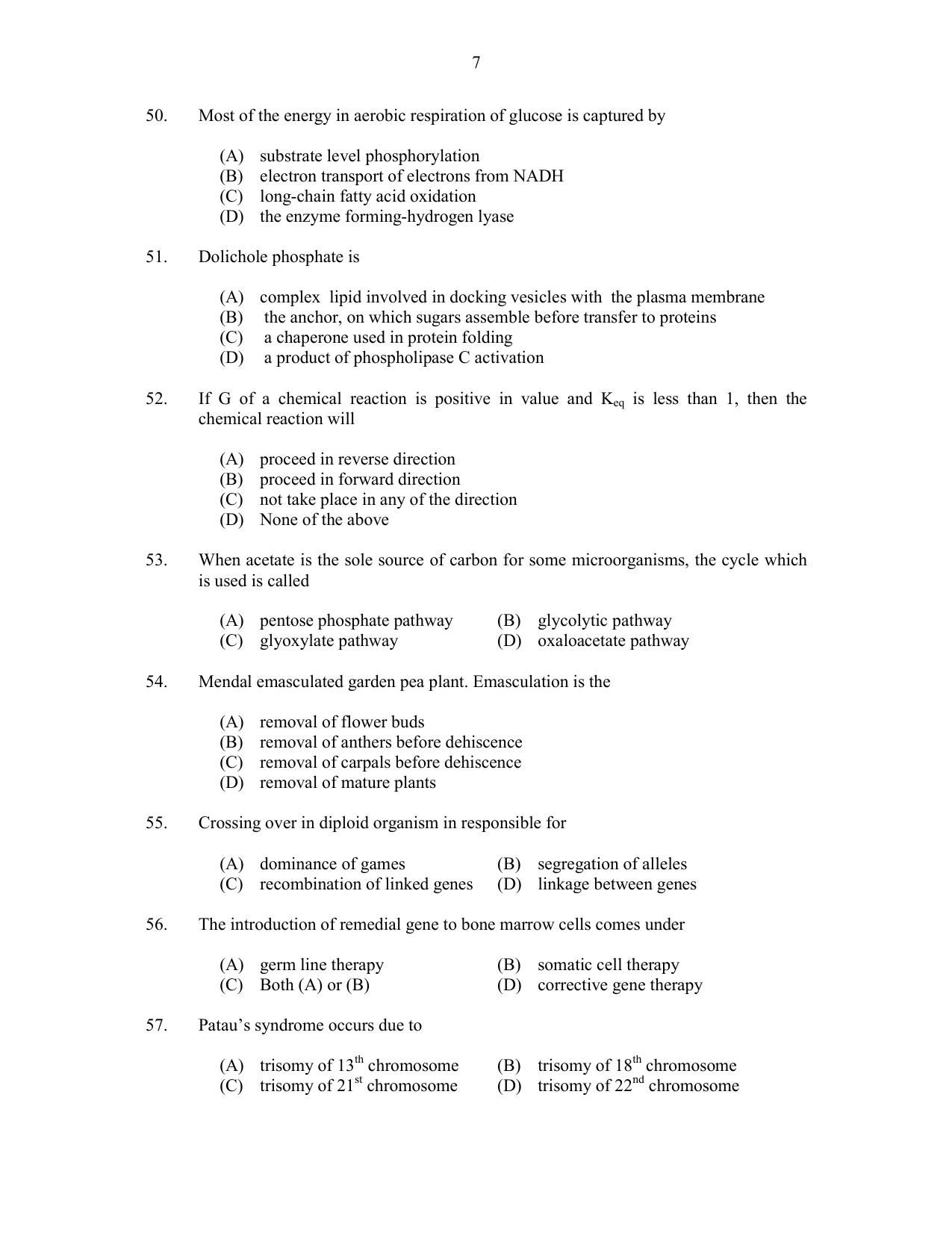 CUSAT CAT 2017 Life Sciences Question Paper - Page 7