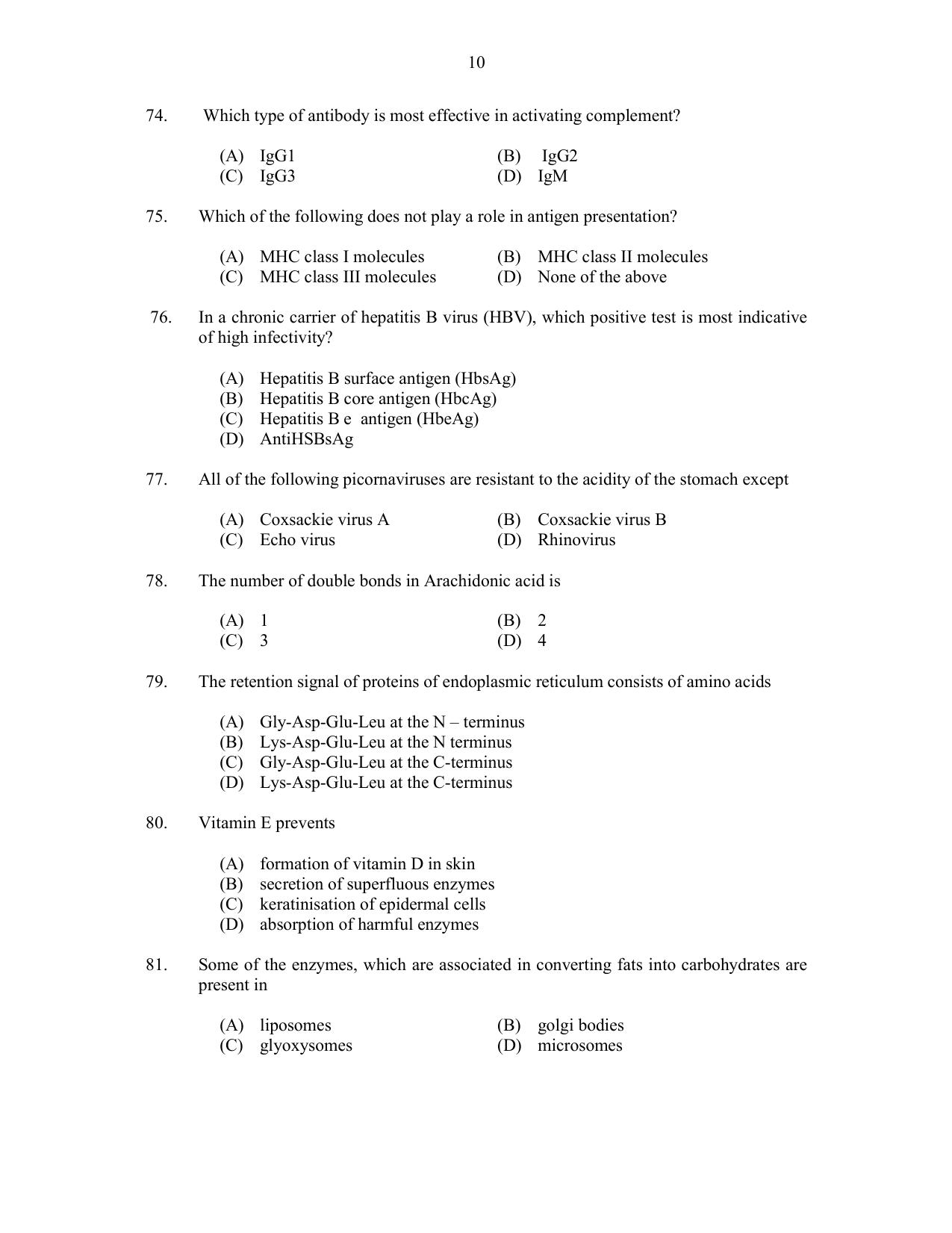 CUSAT CAT 2017 Life Sciences Question Paper - Page 10