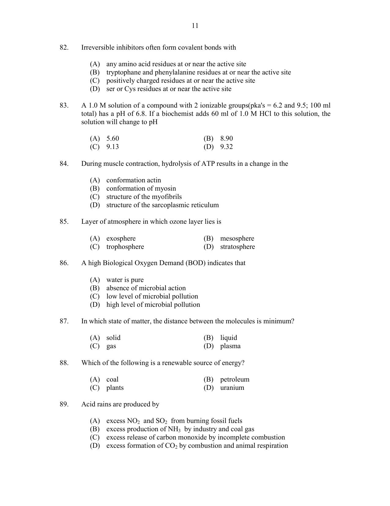CUSAT CAT 2017 Life Sciences Question Paper - Page 11