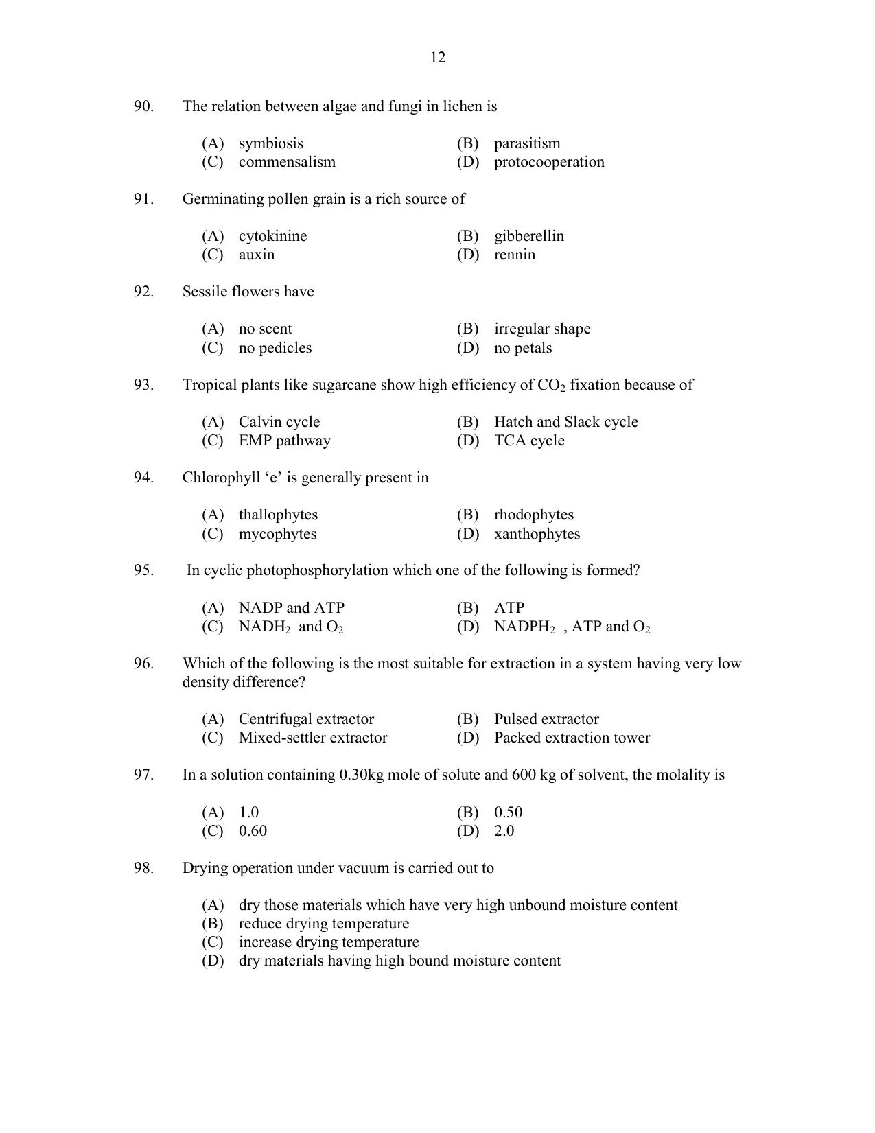 CUSAT CAT 2017 Life Sciences Question Paper - Page 12