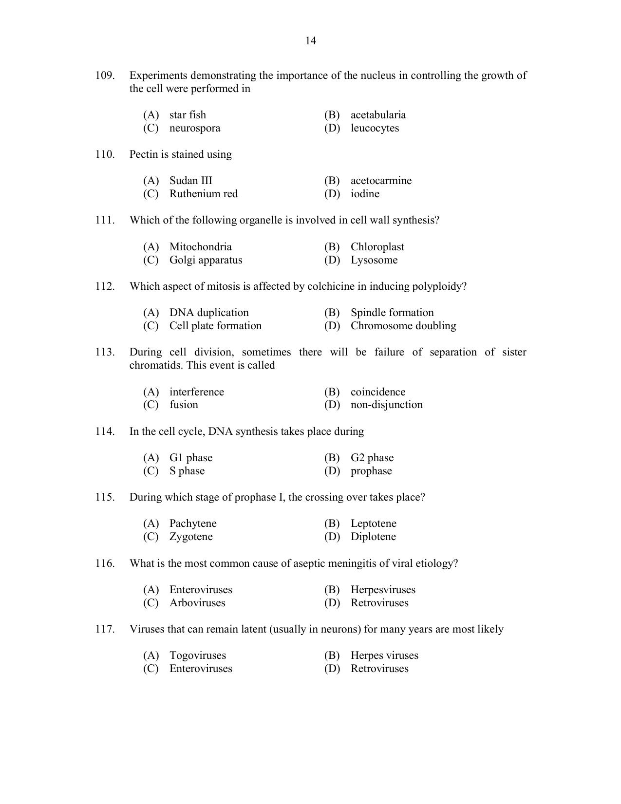 CUSAT CAT 2017 Life Sciences Question Paper - Page 14