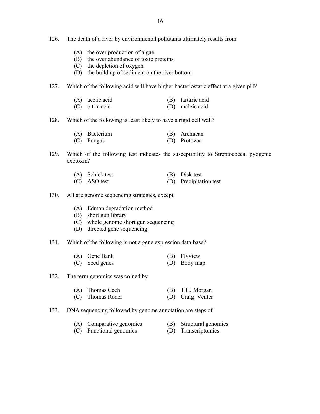 CUSAT CAT 2017 Life Sciences Question Paper - Page 16