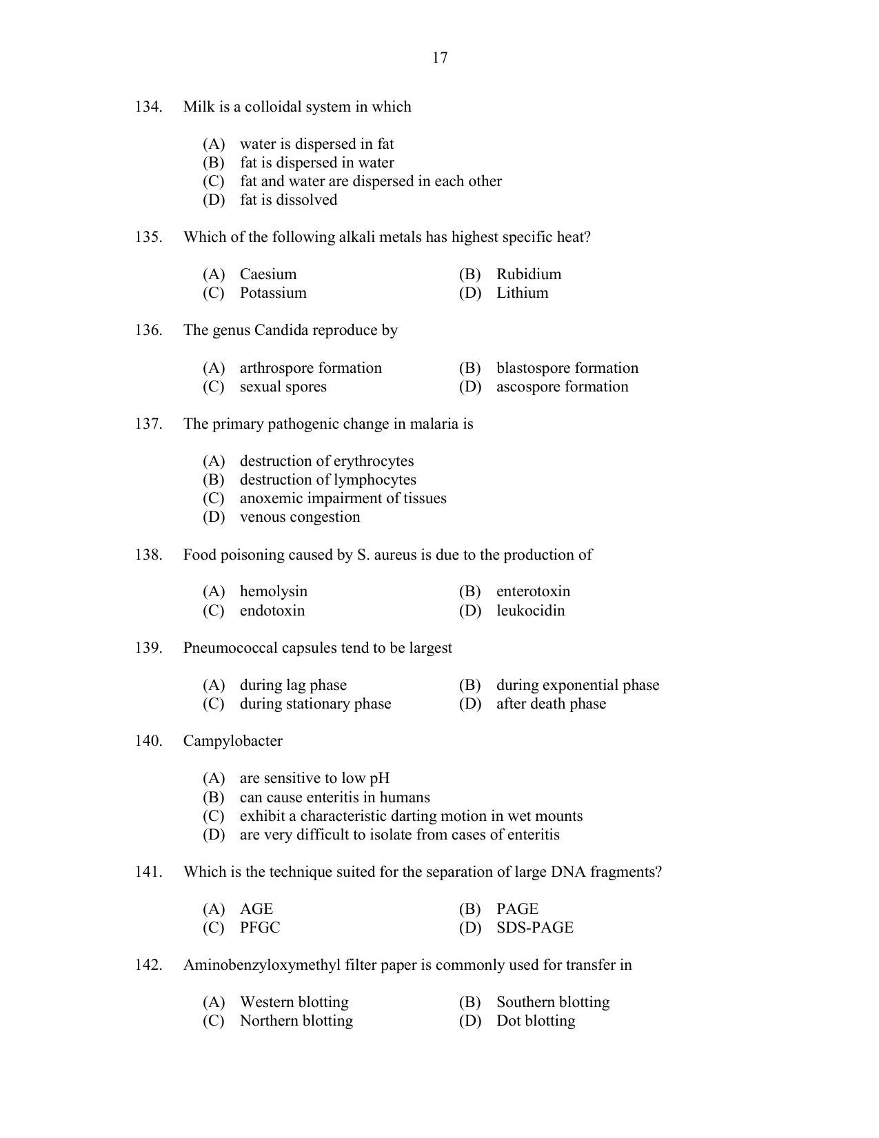 CUSAT CAT 2017 Life Sciences Question Paper - Page 17