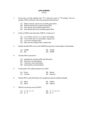 CUSAT CAT 2017 Life Sciences Question Paper