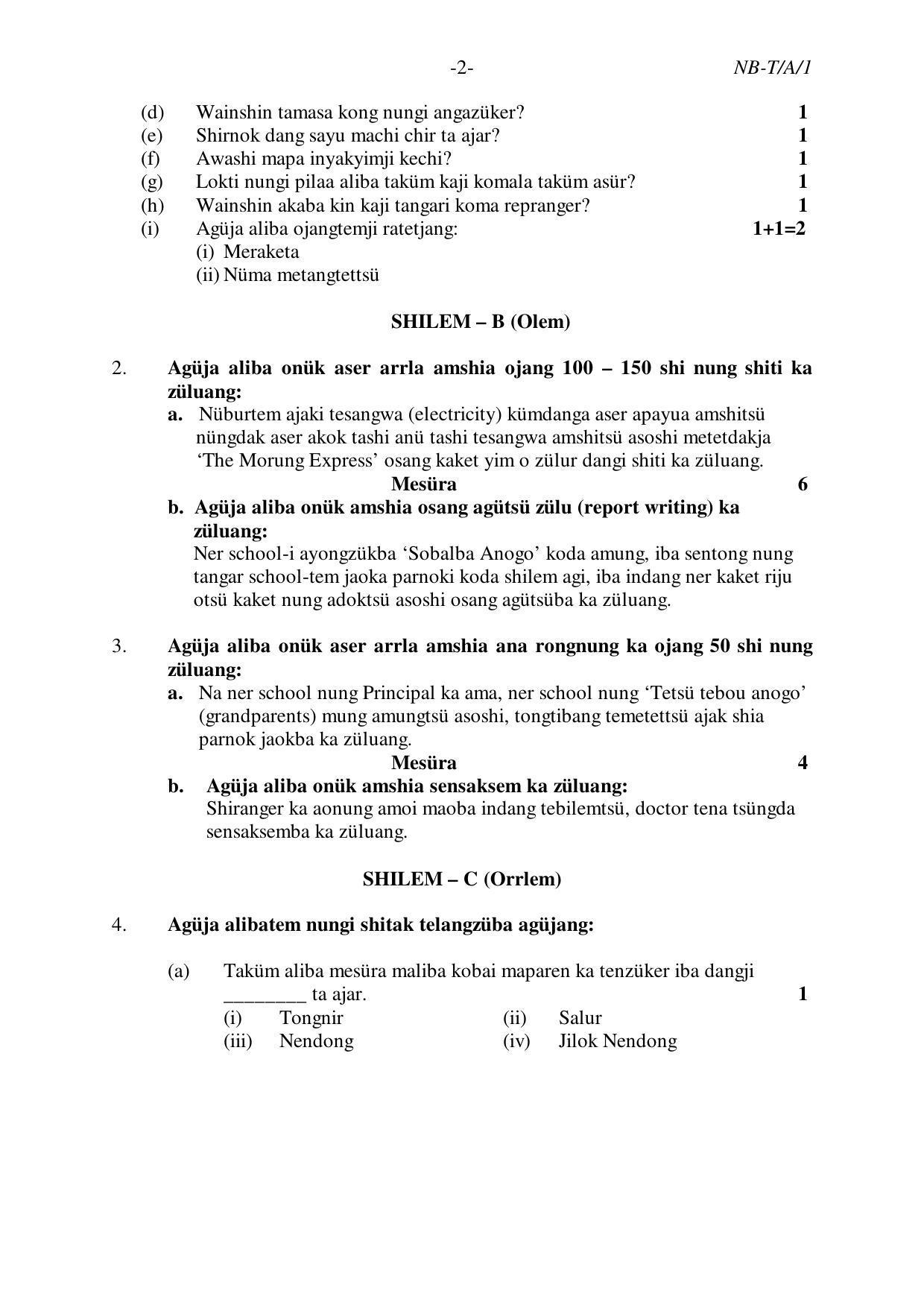 Nagaland Board Class 10 AO 2020 Question Paper - Page 2