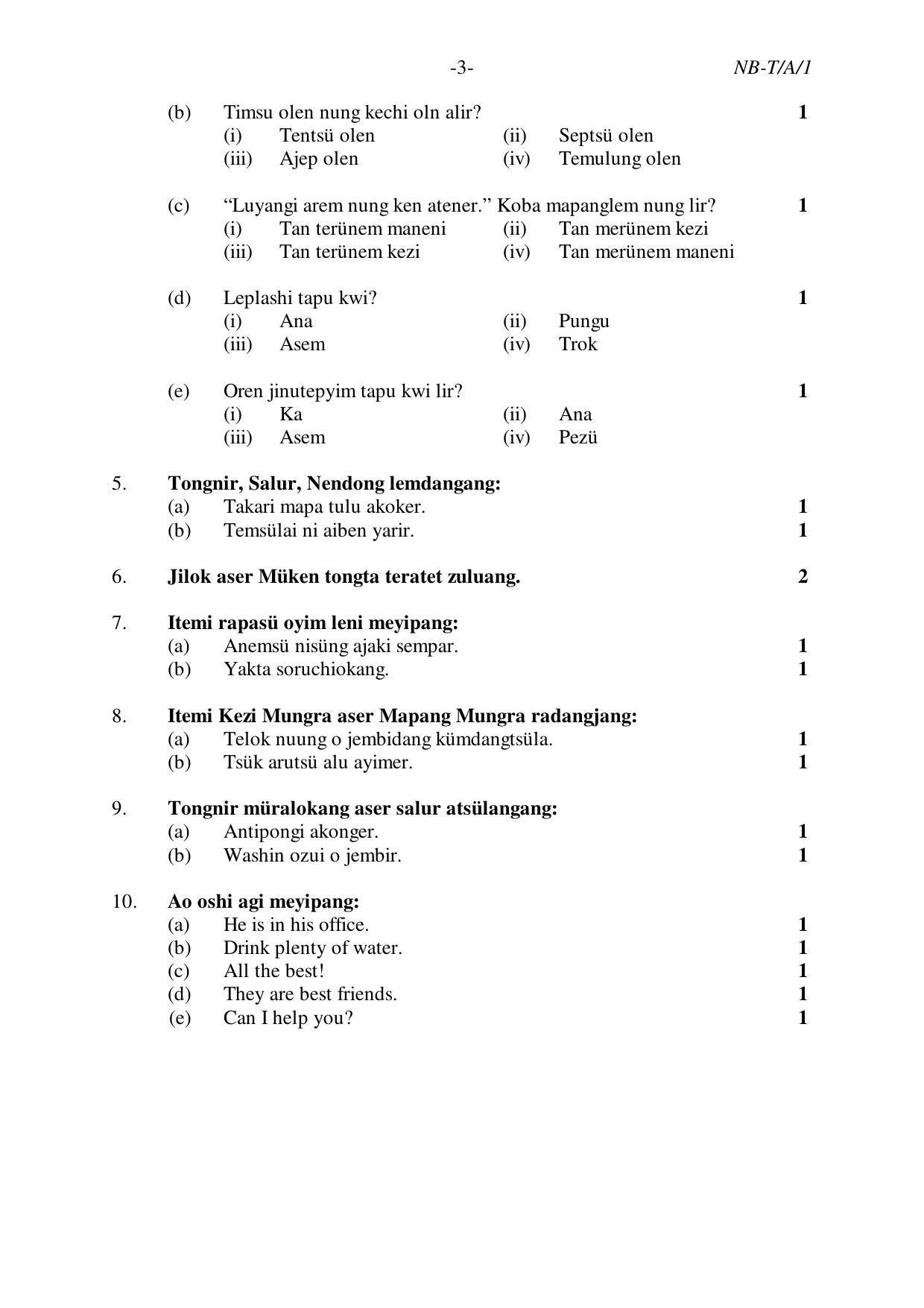 Nagaland Board Class 10 AO 2020 Question Paper - Page 3