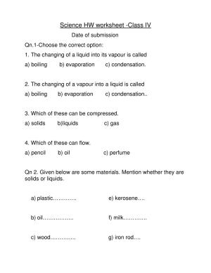 Worksheet for Class 4 Science Evaporation Assignment 2