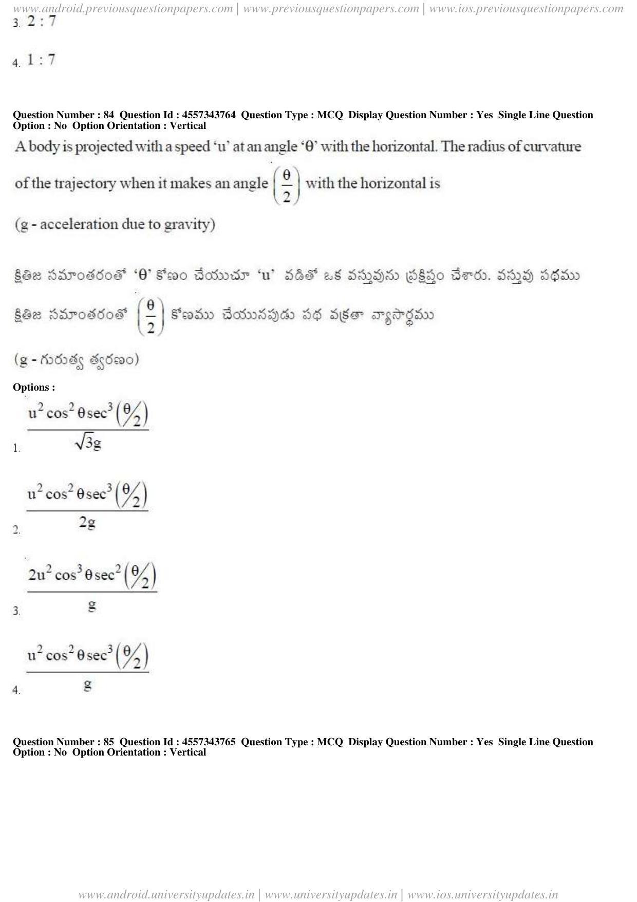 AP EAPCET 2018 - April 22, 2018 - Master Engineering Question Paper With Preliminary Keys Shift 1 - Page 43