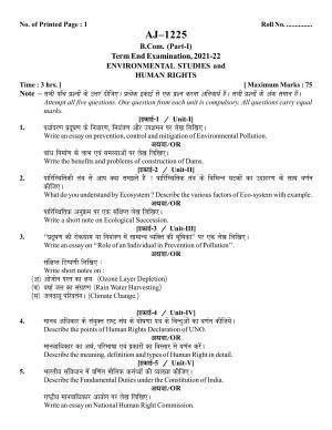 Bilaspur University Question Paper 2021-2022: B.COM Part-I (One) (10+2+3) Environmenatl Studies & Human Rights Paper 1