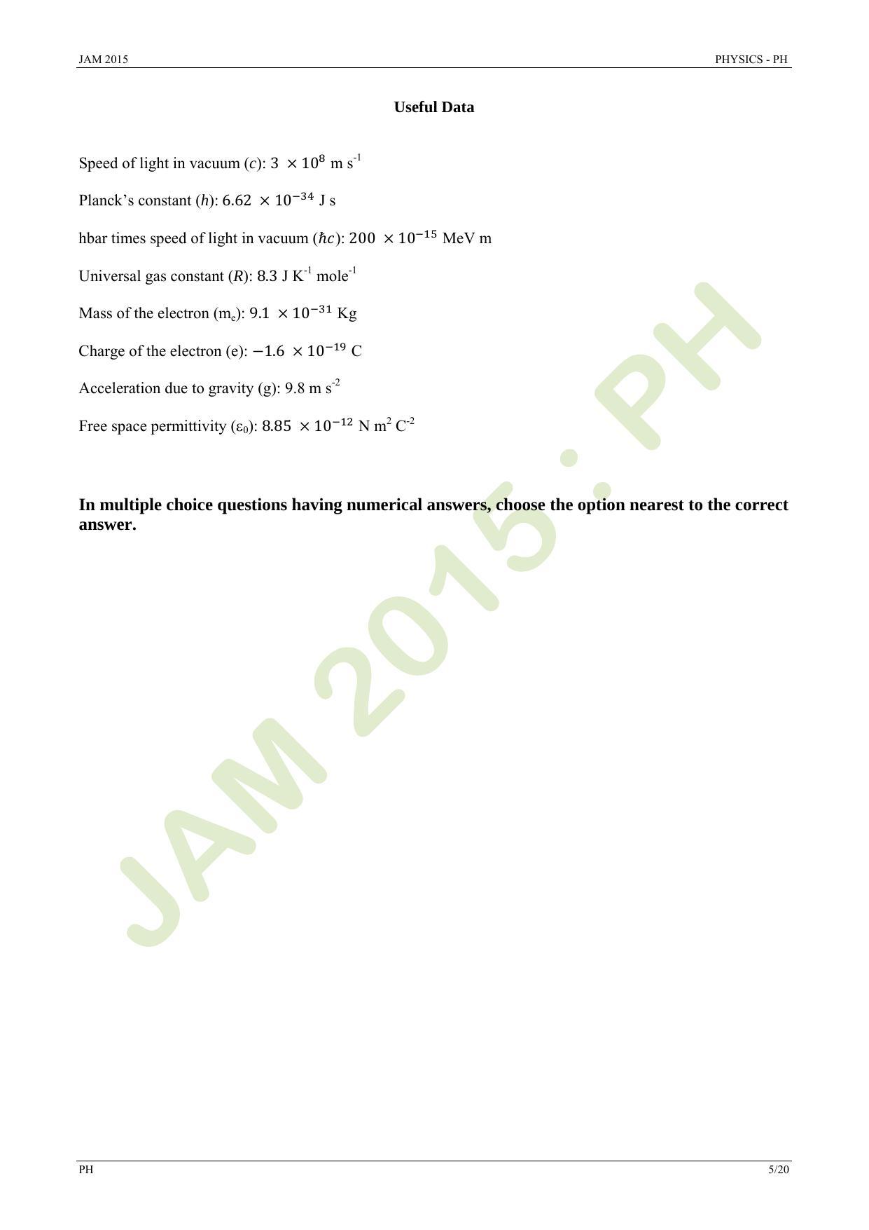JAM 2015: PH Question Paper - Page 5