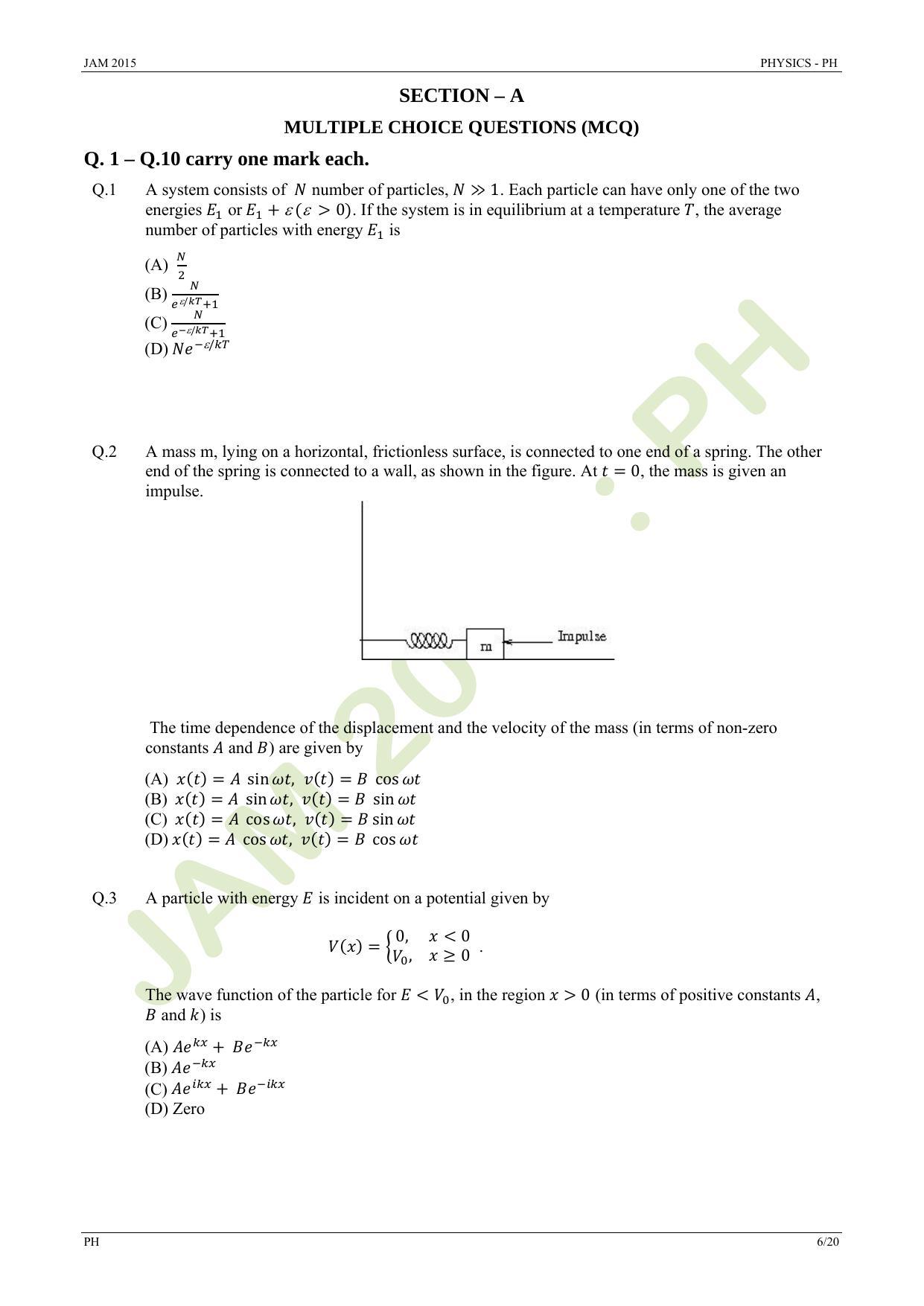 JAM 2015: PH Question Paper - Page 6