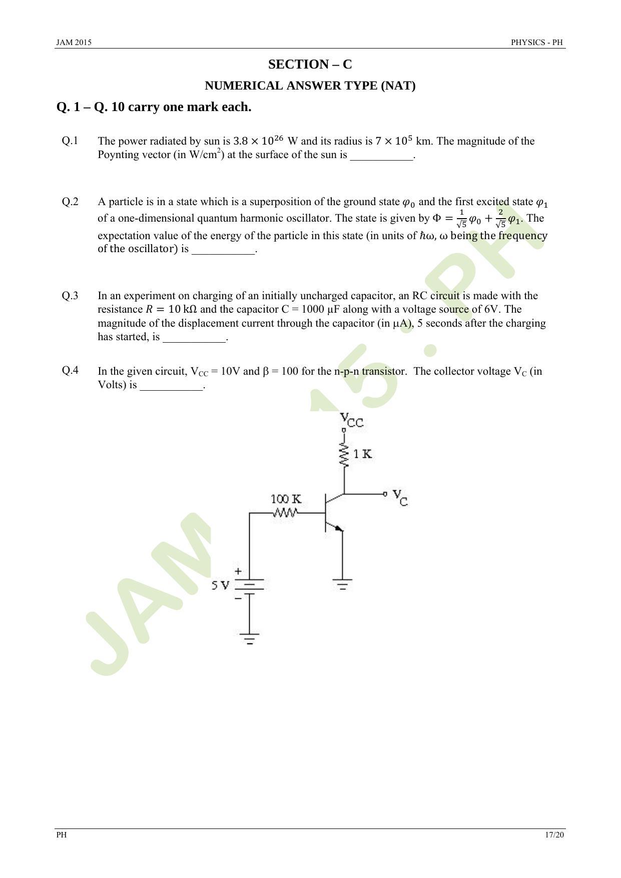 JAM 2015: PH Question Paper - Page 17