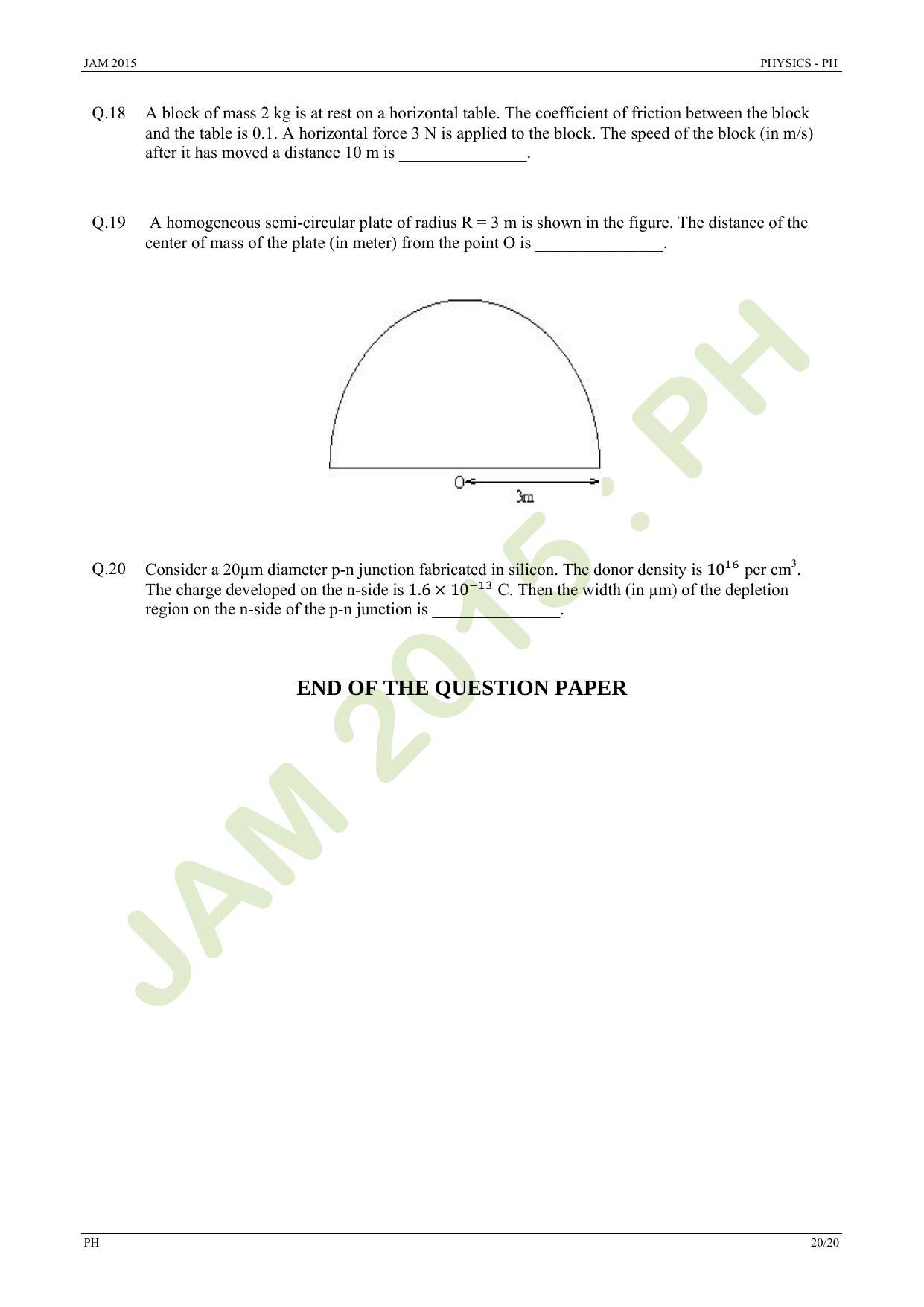 JAM 2015: PH Question Paper - Page 20