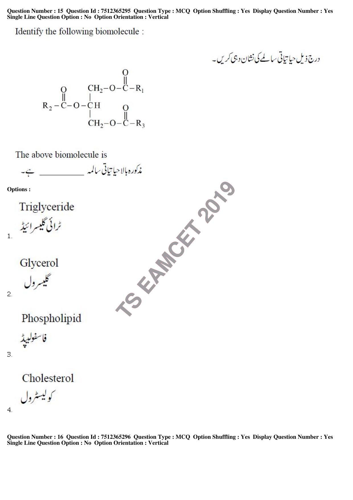 TS EAMCET 2019 Agriculture and Medical Question Paper with Key (8 May 2019 Forenoon (Urdu)) - Page 14