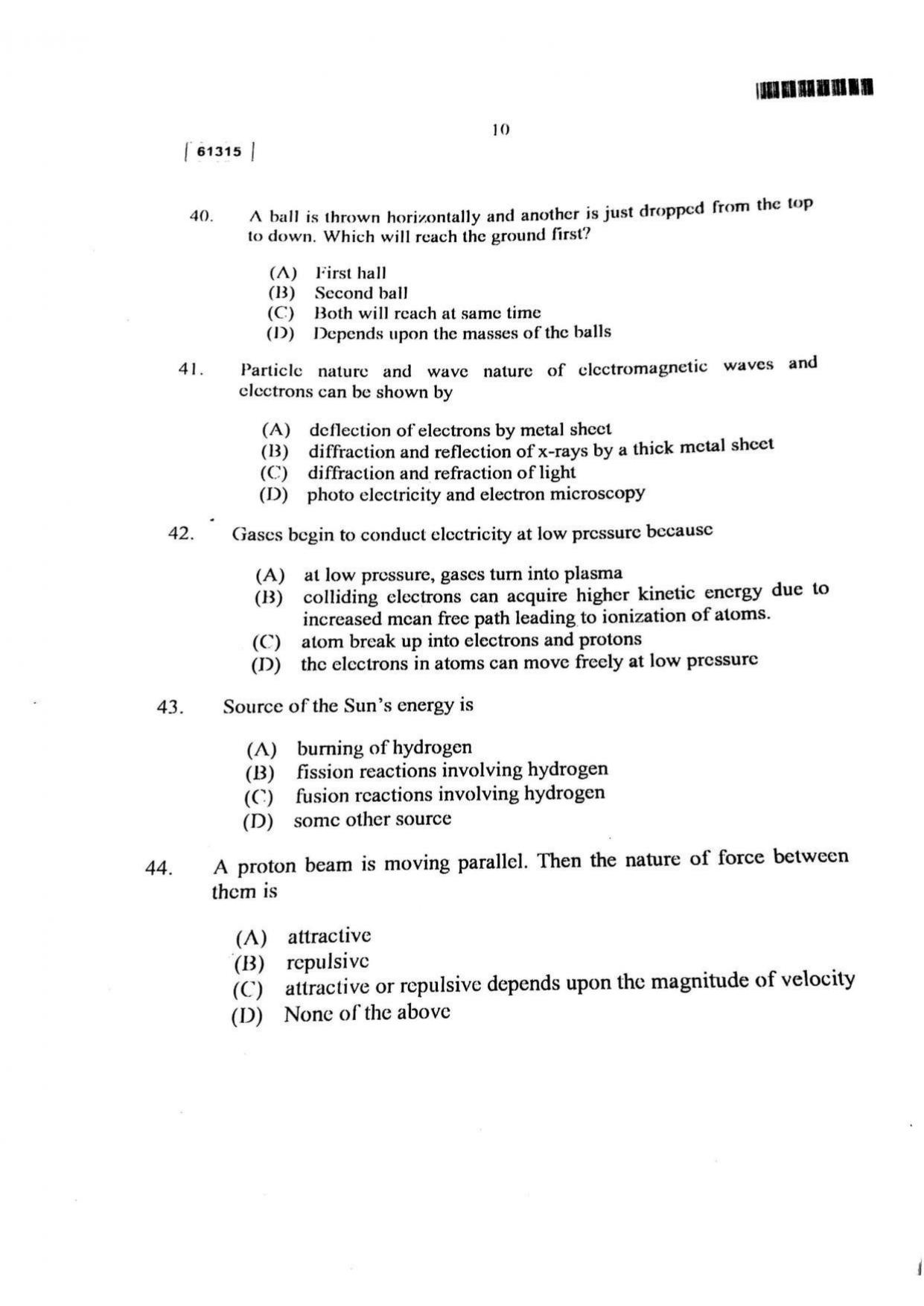 CUSAT CAT 2015 Physics Question Paper - Page 11