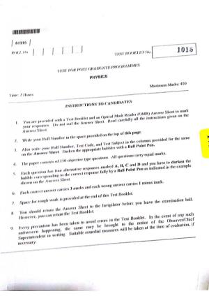 CUSAT CAT 2015 Physics Question Paper