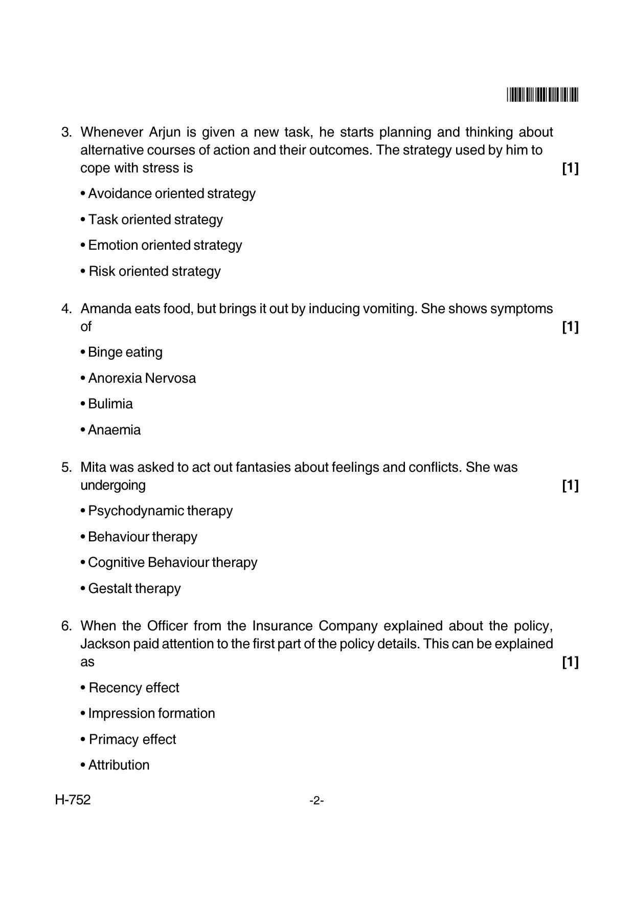 Goa Board Class 12 Psychology  752 New Pattern Paper 2 (March 2018) Question Paper - Page 2