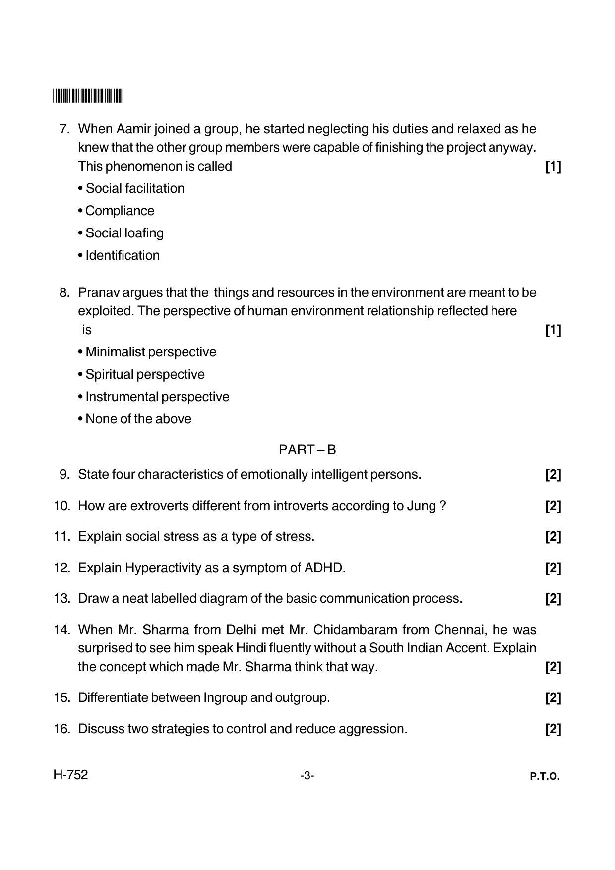 Goa Board Class 12 Psychology  752 New Pattern Paper 2 (March 2018) Question Paper - Page 3