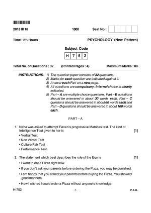 Goa Board Class 12 Psychology  752 New Pattern Paper 2 (March 2018) Question Paper