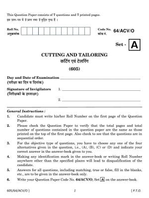 NIOS October 2022 Class 10 Cutting And Tailoring Question Paper