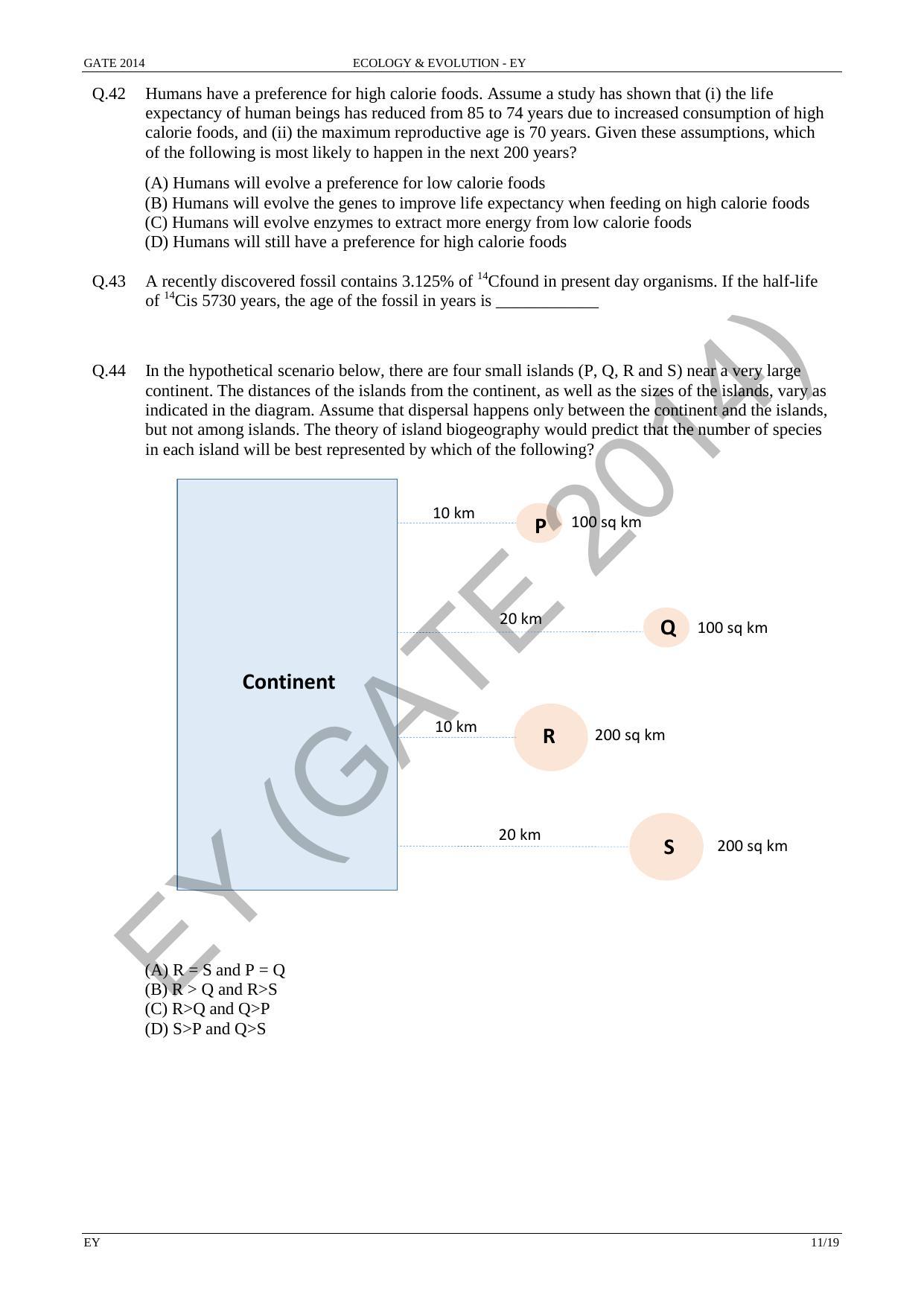 GATE 2014 Ecology and Evolution (EY) Question Paper with Answer Key - Page 17