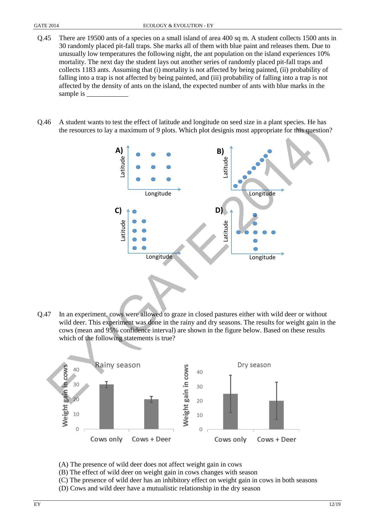 GATE 2014 Ecology and Evolution (EY) Question Paper with Answer Key - Page 18