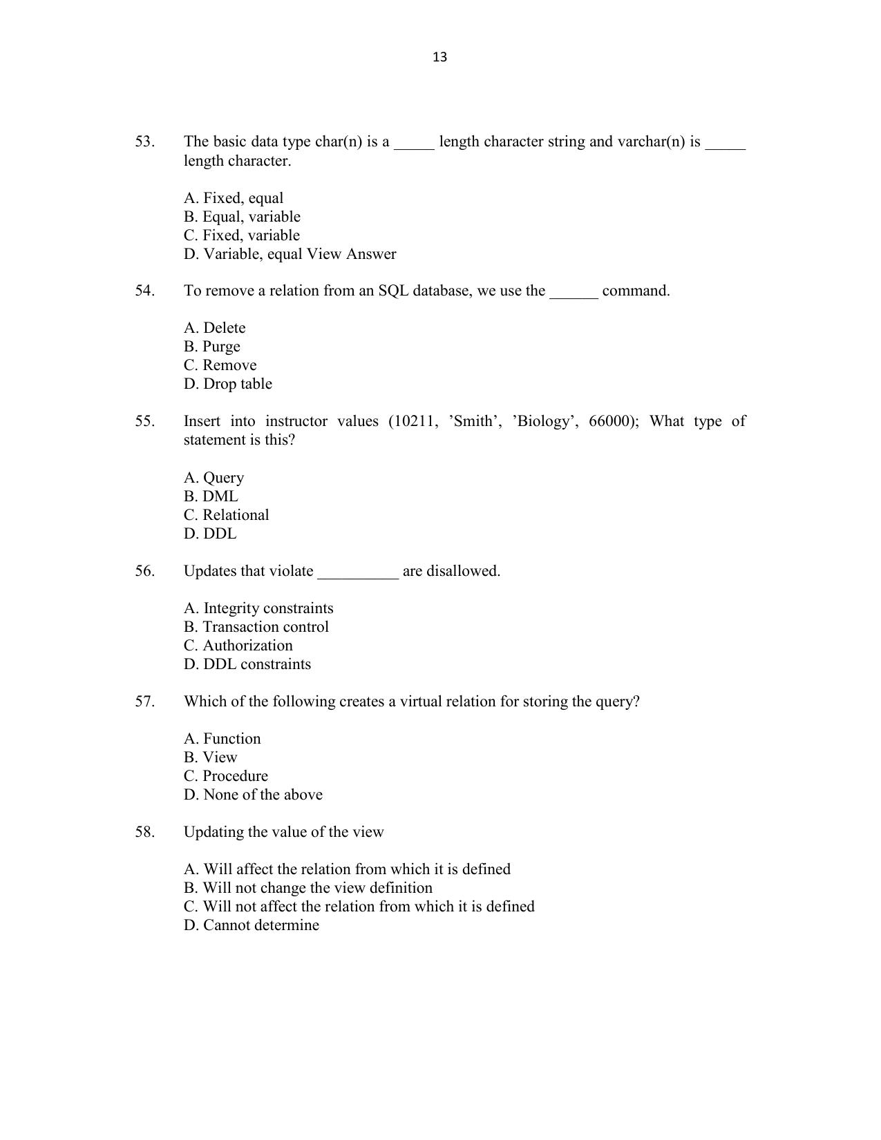 CUSAT CAT 2016 MCA(LET) Question Paper - Page 13