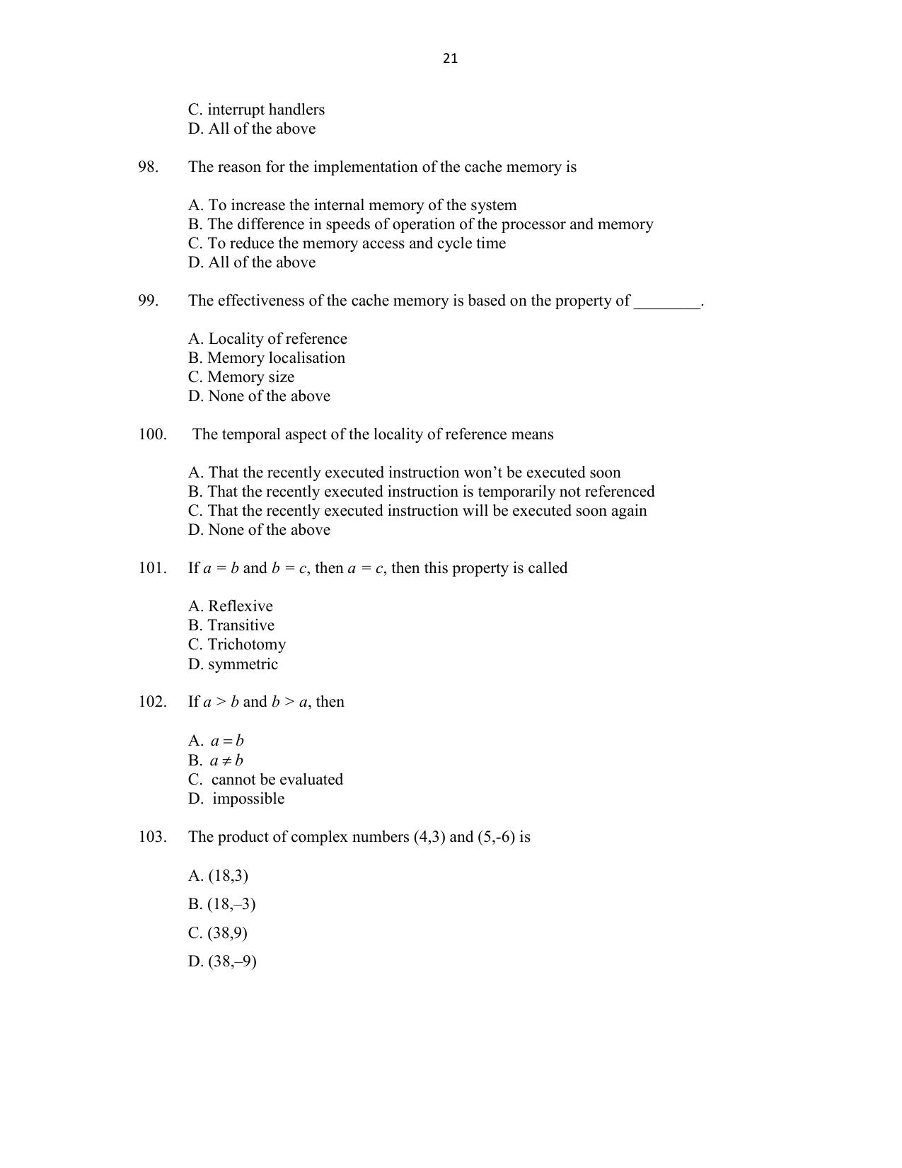 CUSAT CAT 2016 MCA(LET) Question Paper - Page 21