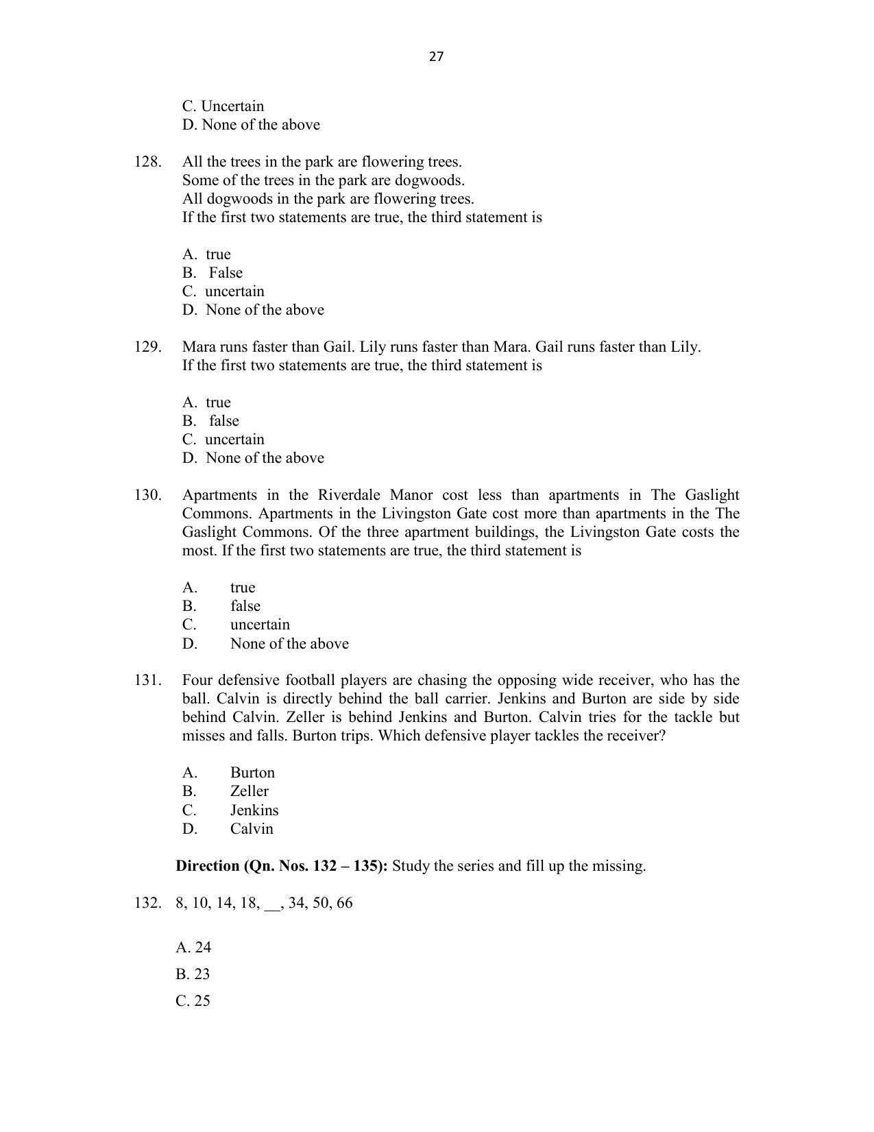 CUSAT CAT 2016 MCA(LET) Question Paper - Page 27