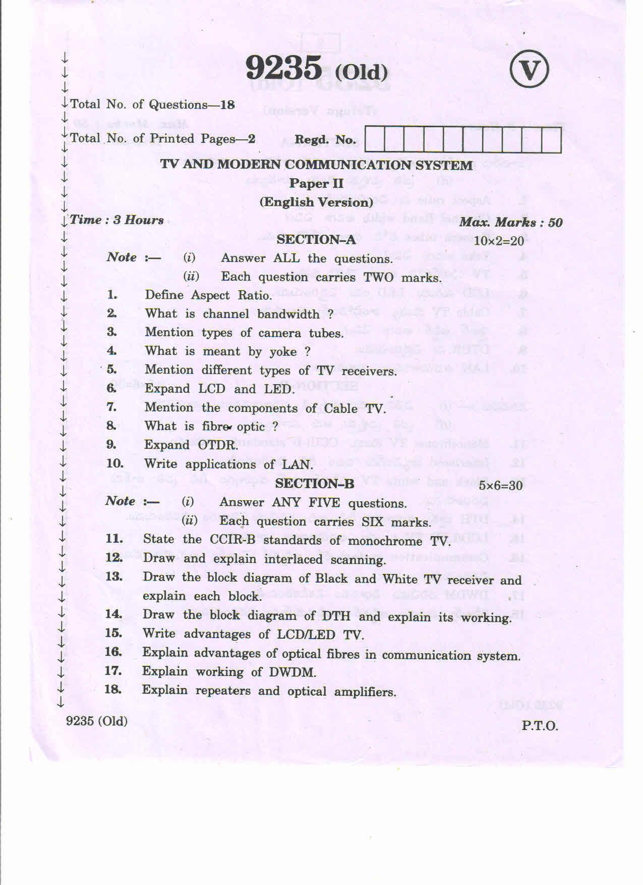 AP Inter 2nd Year TV Modern Communication Systems-II (old) March-2020-Vocational Question Paper - Page 1