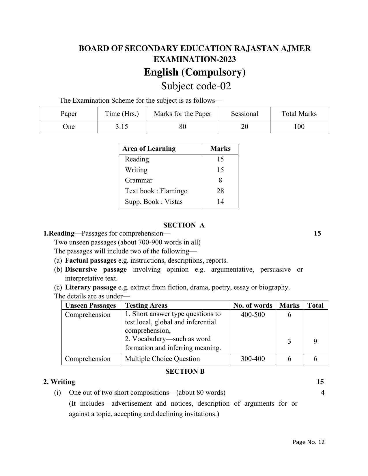 RBSE Class 12 Complete Syllabus 2023 - Page 12
