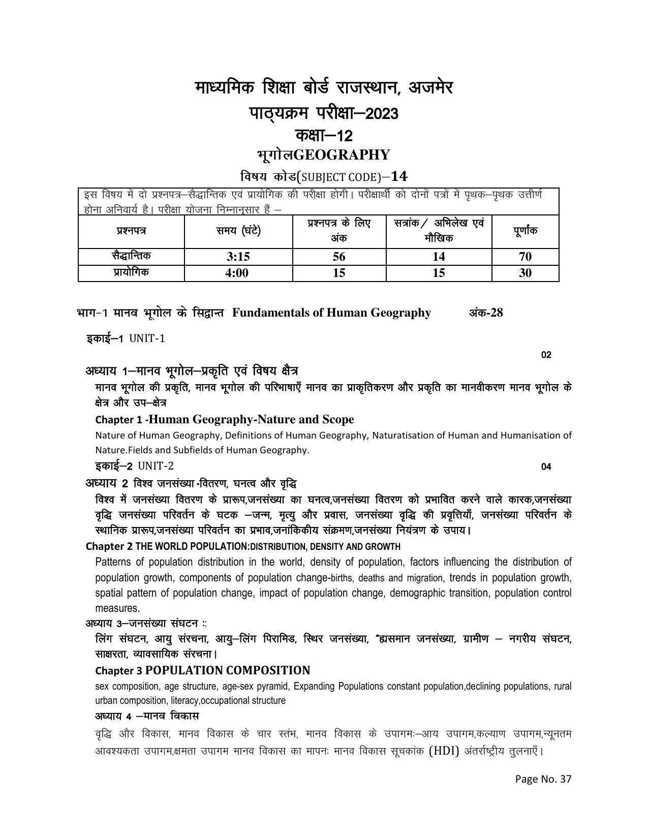 RBSE Class 12 Complete Syllabus 2023 - Page 37