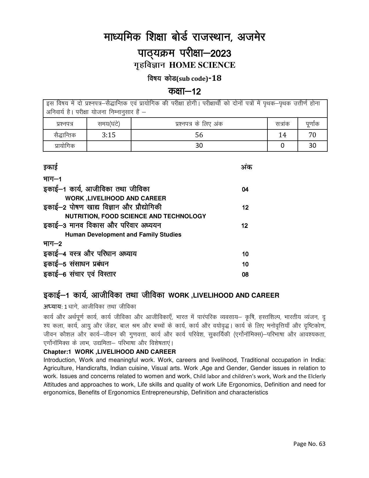 RBSE Class 12 Complete Syllabus 2023 - Page 63