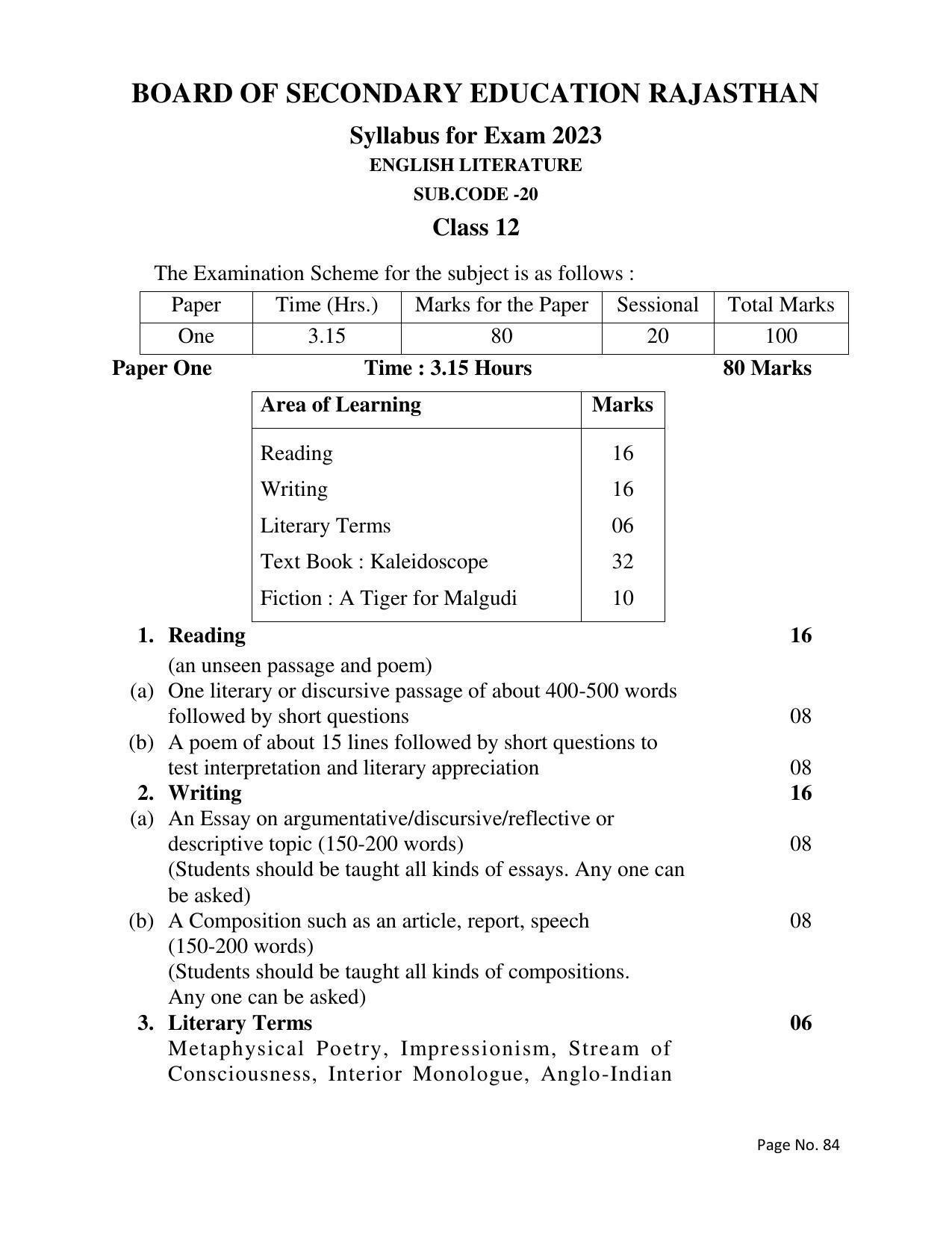 RBSE Class 12 Complete Syllabus 2023 - Page 84