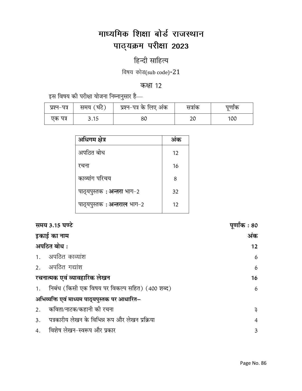 RBSE Class 12 Complete Syllabus 2023 - Page 86