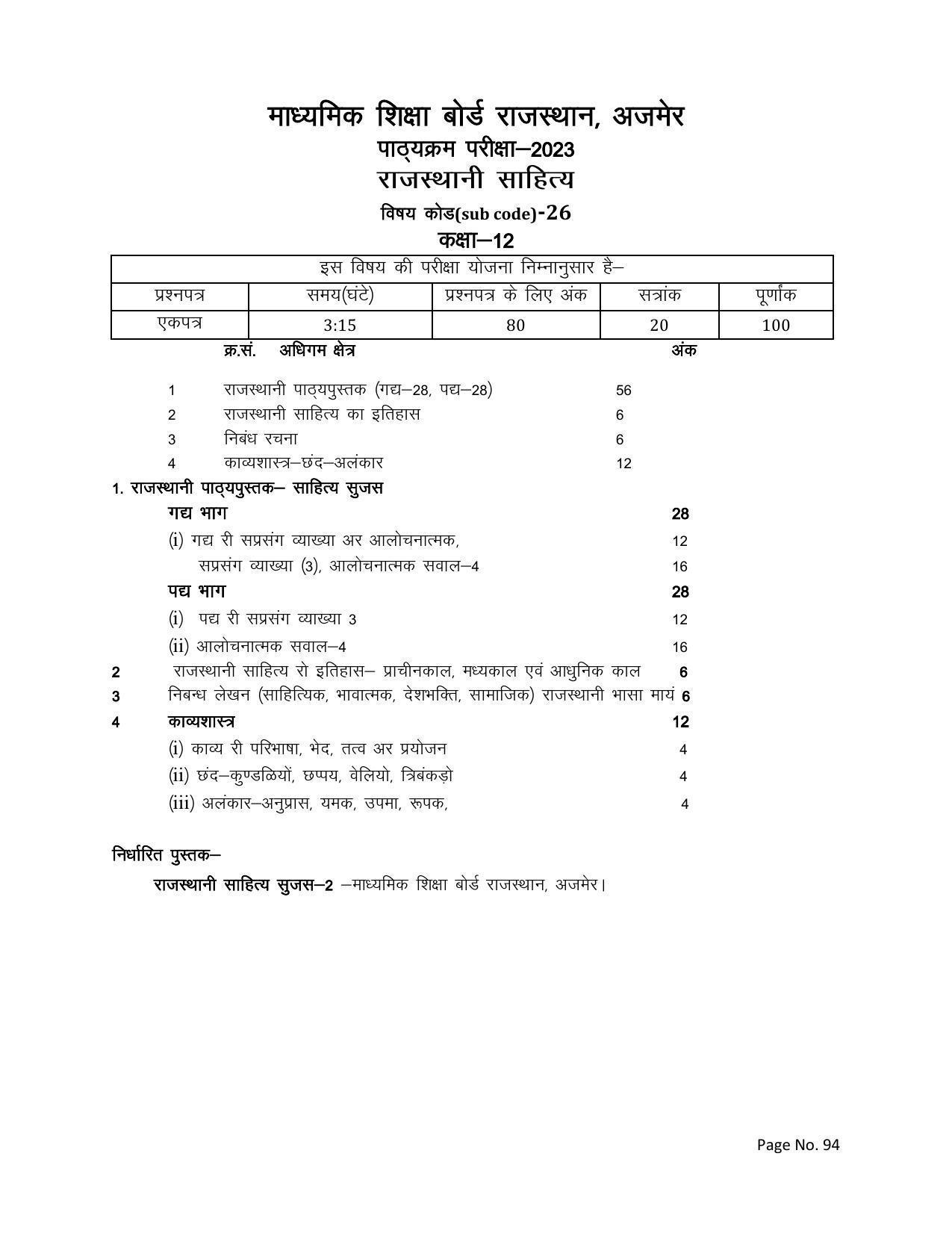 RBSE Class 12 Complete Syllabus 2023 - Page 94