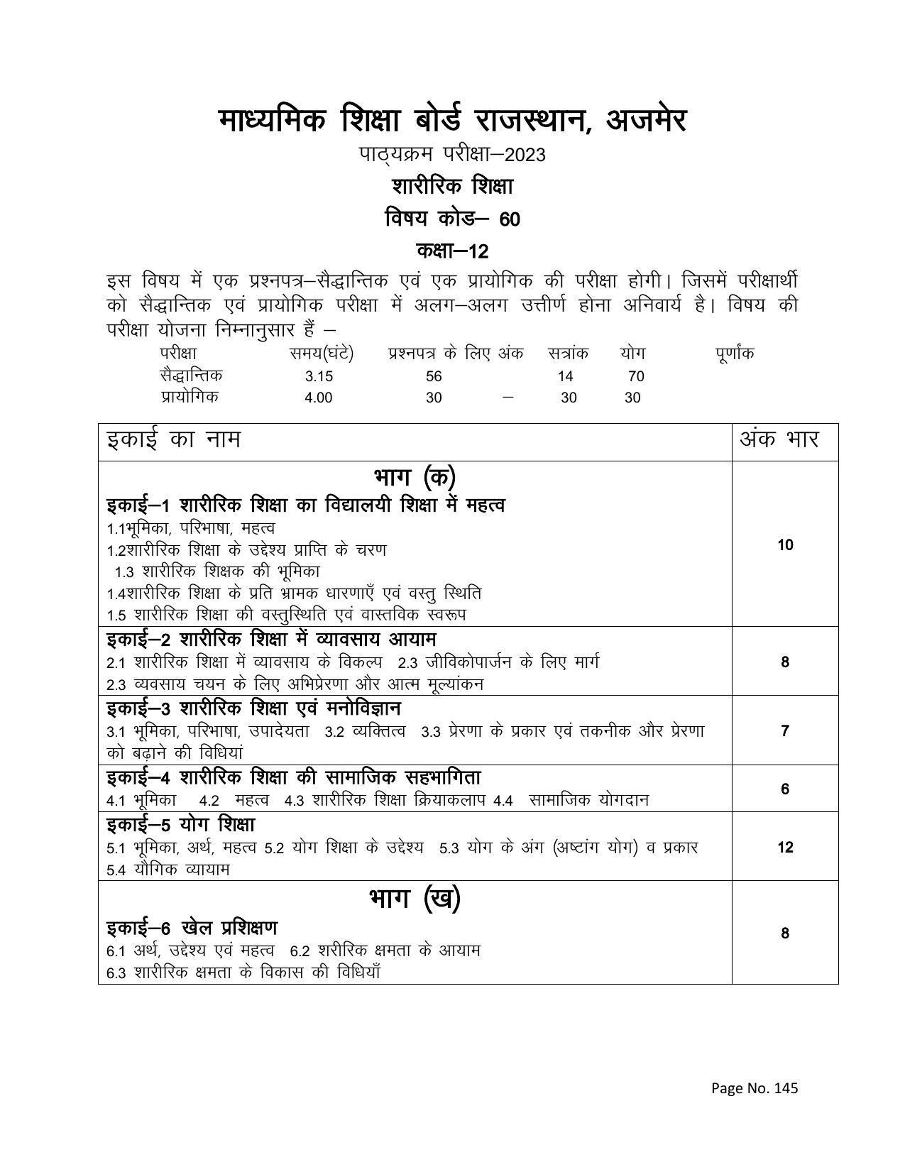 RBSE Class 12 Complete Syllabus 2023 - Page 145
